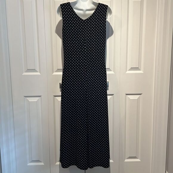 Spanner Black with White Polka Dots Sleeveless V Neck Maxi‎ Dress Size S - Picture 8 of 12